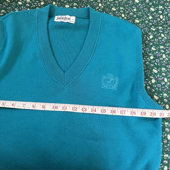 Vintage Jantzen Sweater Vest Mens M Cricket Turquoise Cotton Knit Crest Academia - Picture 7 of 8